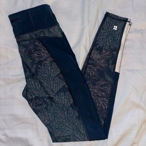 Sweaty Betty Leggings Zero Gravity Grain Floral Print Blue Mesh